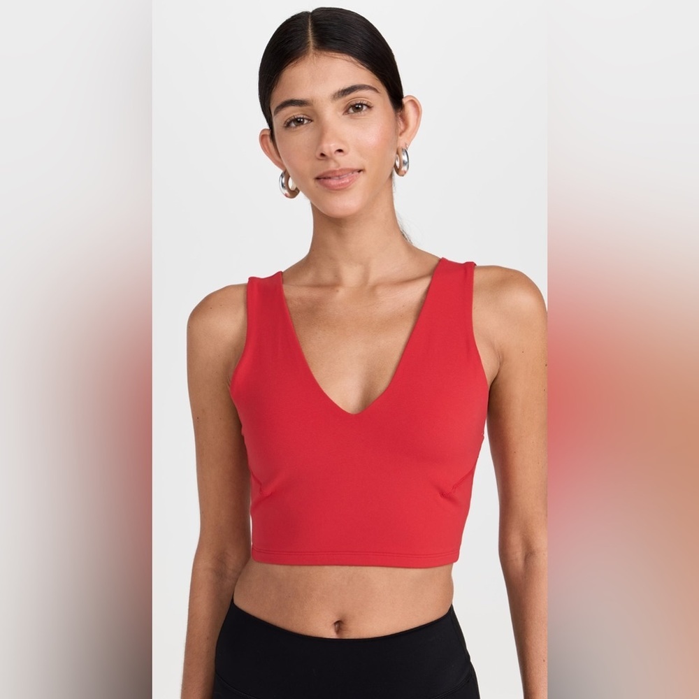 Free People Red V-Neck Never Better Crop Cami Top